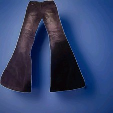 Pantaloni Flare Velluto Rigato Marrone Washed Zampa Donna TgL Vita Bassa Anni70