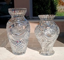  2 COPPIA VASO CRISTALLO BOEMIA VASI INTAGLIATI E MOLATI A MANO