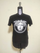 Versace T-shirt Men XS Black with White Medusa Statue Print 100% Cotton A86764S