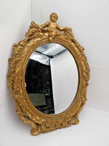 Specchio ovale cherubino - , oro
