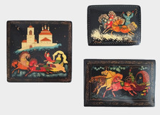 Scatole portagioie vintage russe laccate, anni 70, set di 3