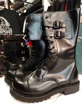 Anfibi militari punta acciaio Red Black 13fori vera pelle nera suola carrarmato 