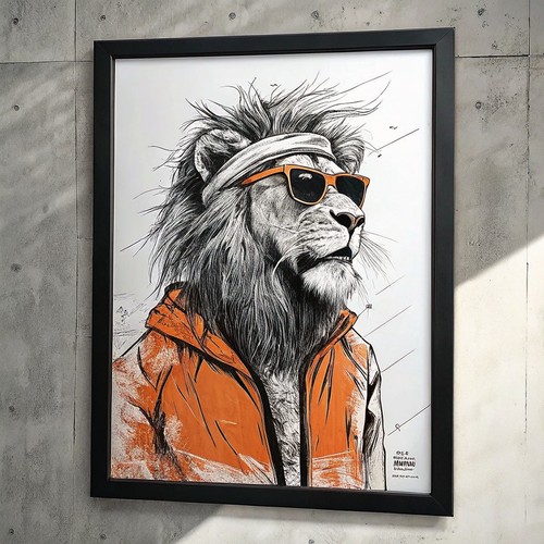 Groovy lion illustrazione wall - illustrazione,
