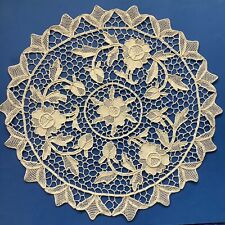 Centrino centrotavola rotondo vintage merletto punto ago tipo venezia 48 cm beig