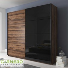 Armadio 2 ante scorrevoli CORTINA Gihome ® 200 rovere scuro nero lucido moderno