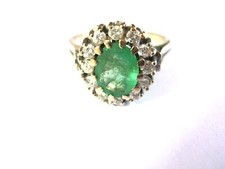 Anello In Oro Bianco 585 Con Smeraldo E Diamanti, 4,75 G