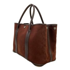 Borsa tote HERMES Garden Party PM in tela TOILE H e pelle marrone nero donna