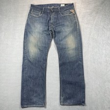 Jeans Replay R81 bootcut uomo 36x32 blu originale sbiadito invecchiato baffi