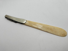 Coltellino Antico Per Affilatura Pennini, Due Lame, Manico In Osso, Tagliacarte