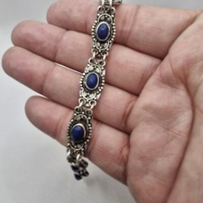 Bracciale Vintage Argento Sterling 925 Lapislazzuli Fatto a Mano Stile Etnico...