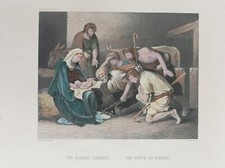 1850 ca. Antica incisione su acciaio Il Natale Nascita di Cristo Poussin