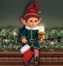 Bambola Charlie L'Elfo di Natale con Candela Illuminante Ashton Drake Gallerie NUOVO