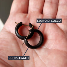 ORECCHINI UOMO DONNA A CERCHIO LEGNO DI COCCO FATTI A MANO NERI AFRO TRIBALE