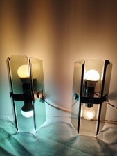 N.2 Applique vintage anni 70 vetro fumé e acciaio attribuibili a Veca x Fontana