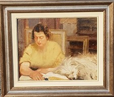 Giulio Boetto (Torino 1894-1967) La lettura 1950.Quadro dipinto olio su cartone 