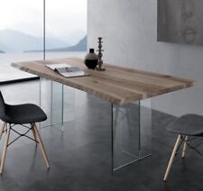 TAVOLO BIO-GLASS 200X100 PIANO MASSELLO DI FRASSINO OLIVATO + BASI IN CRISTALLO 