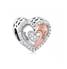 Ciondolo zia nipote cuore diviso oro rosa zia amore cuore argento sterling 925