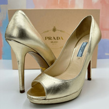Prada Gold Platform Peep Toe