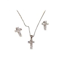 Collana con Pendente e Orecchini in Argento 925 Forma Croce con Brillantini