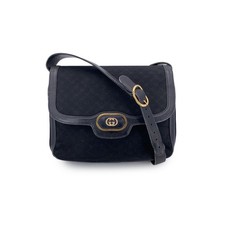 Autentica borsa a tracolla Gucci vintage nera monogramma tela e pelle