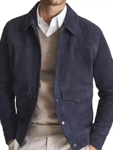 Giacca camicia pelle blu navy