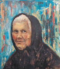 Scuola Italiana del XX Secolo Antico Dipinto Olio su Tavola Ritratto di Anziana