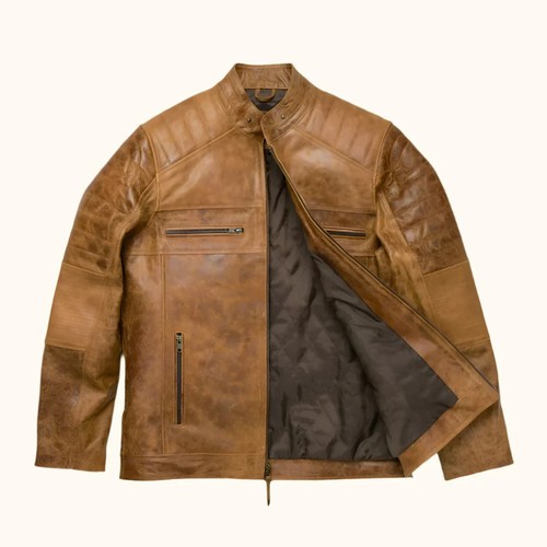 Giacca moto uomo - pelle, marrone