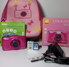 Nikon Coolpix S32 13,2MP Digital Camera Waterproof 10m Pink, Charger, For Kids