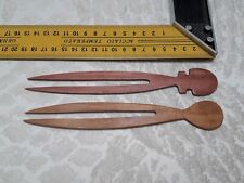 Coppia fermacapelli etnici in legno spilloni a due bastoni - anni '90