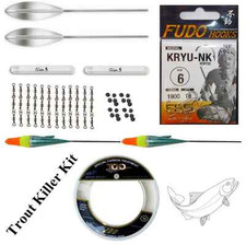 kit lenza pesca trota lago bombarde vetrini girelle ami filo galleggianti trote