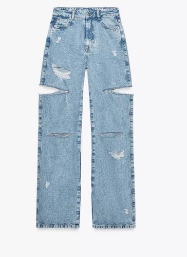 Jeans denim largo strappi zara - jeans,