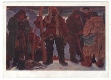 1927 Siberian partisans skiers N. Nikonov ART Antique Russian postcard old
