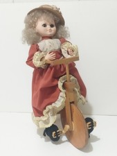 Antica Bambola vintage anni 70 con vestito e triciclo in legno 41 cm