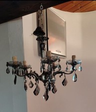 Lampadario vintage a gocce di cristallo fume'