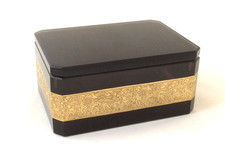 SCATOLA VETRO AMETISTA FIRMATA MOSER CON BORDO OROPLASTICA CLASSICA DORATO IN OTTIME CONDIZIONI