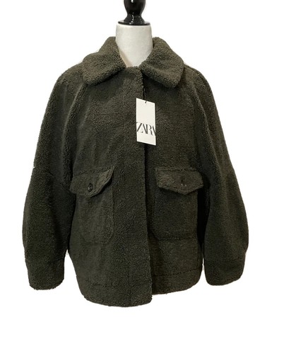Cappotto zara teddy pile - teddy, oliva