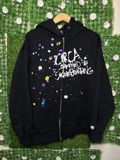 Felpa con cappuccio zip intera vintage Y2K Circa Skateboarding vernice splatter grande nera