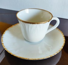 Servizio Caffè Porcellana LIMOGES 12 Tazzine Zuccheriera bordo dorato bianco 