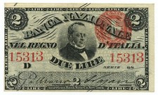 2 LIRE BANCA NAZIONALE NEL REGNO D'ITALIA CAVOUR 25/07/1866 SPL+