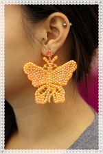 orecchini pizzi fluo arancio pendenti artigianali con strass arancio cangiante