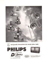 PUBBLICITA 1957 RADIO PHILIPS BI-AMPLI SISTEMA AMPLIFICAZIONE NOTE ALTE BASSE