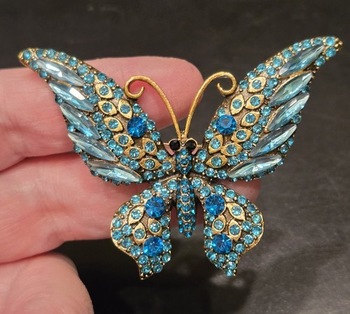 Spilla farfalla blu - , strass