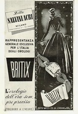 PUBBLICITA' 1948 OROLOGIO BRITIX WATCH CO.SA. LENGNAU MODA DONNA SALVINI ACRI