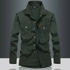 Uomo Militare Camicia Tactical Manica Lunga Cargo T-Shirt Tasca Top Casual