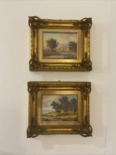 Coppia di quadri paesaggistici con cornici dorate antiche con Garanzia Originale