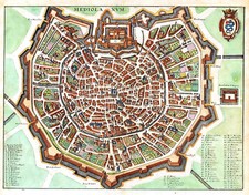 ITALIA MILANO / MILANO "Mediolanum" M. Merian 1640 ORIGINALE ANTICA PIANTA DELLA CITTÀ