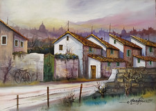 ANGELO MANINI (XX secolo) Tecnica mista su tela "Paesaggio"