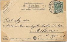 C8348-Regno,Ambulante Roma-Firenze-Milano su cartolina per Milano,5 c.Leoni,1911