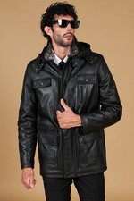 Giaccone pelle nera uomo - giaccone,