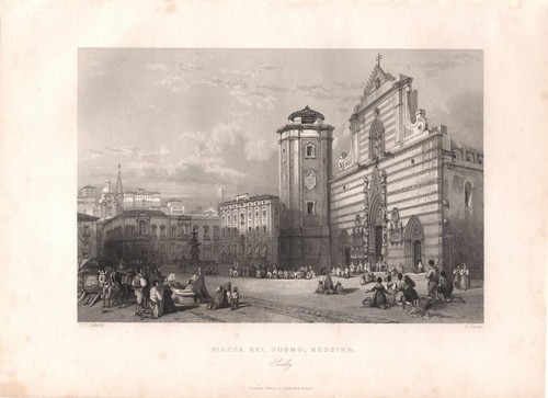 Stampa antica messina piazza - stampa,